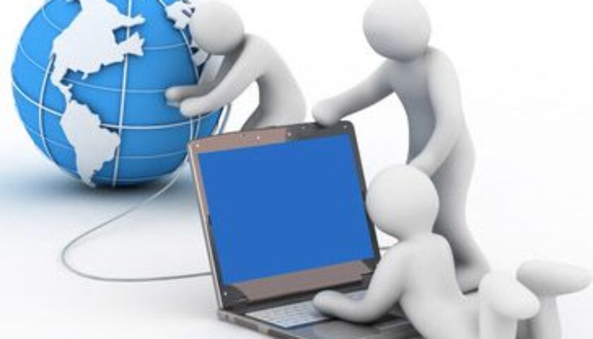 globe, group of the people and notebook on white background